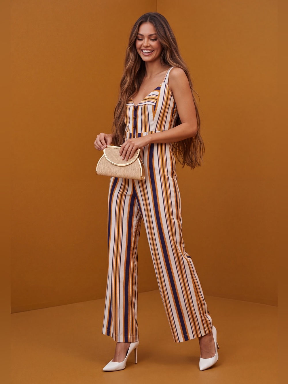 Faithfull the Brand Striped Sleeveless Wide-Leg Jumpsuit in Multi-Color